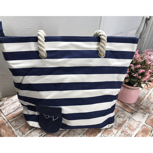 Porto Vino Beach Wine Bag Canvas Blue/White Stripes Holds 2 Bottles Of Wine NWT - Picture 4 of 7